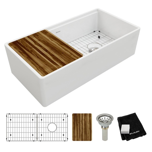 Fireclay 36 X 18.8 X 9.6 Single Apron Sink Kit White